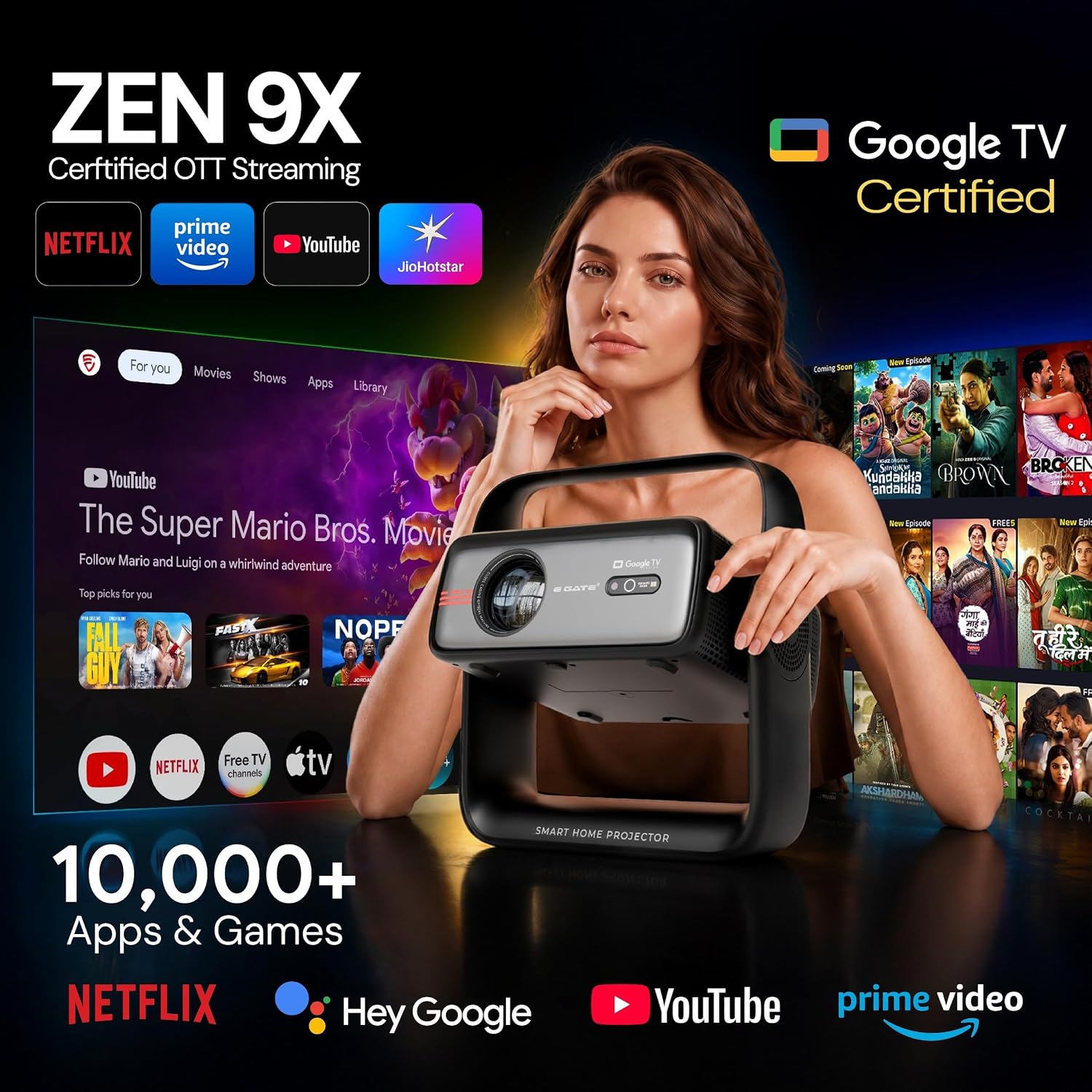 E GATE Zen 9X Google TV Official Native 1080P Projector - Image 2